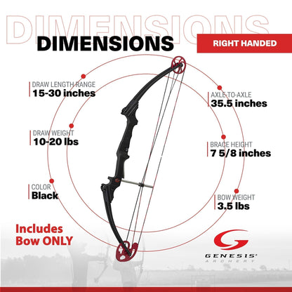 Genesis Archery Original Adjustable Right Handed Compound Bow, Black (5 Pack) - 323580