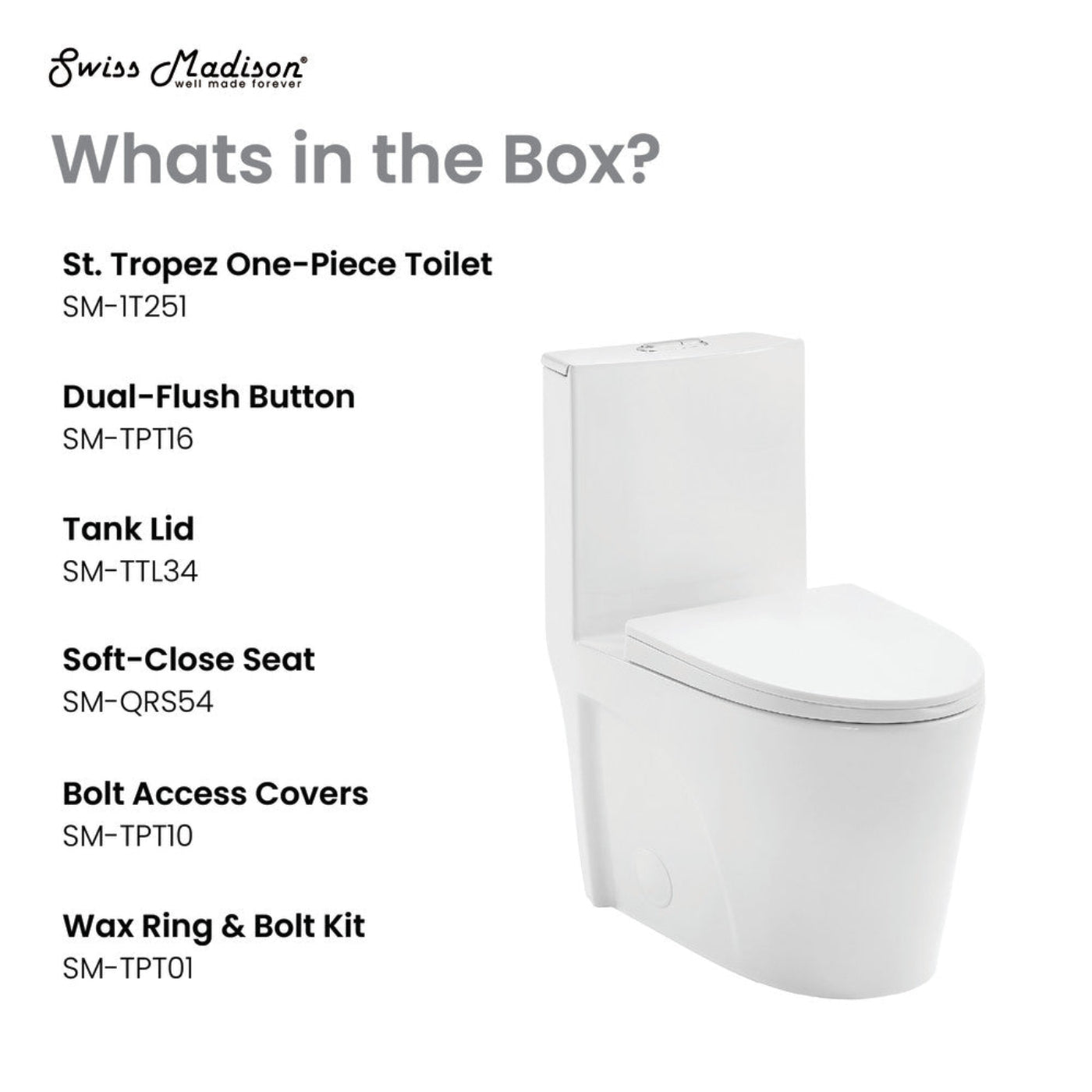 Swiss Madison St. Tropez One-Piece 14" Rough-in 1.1/1.6 GPF Dual Top Flush Elongated Toilet in Glossy White - SM-1T251