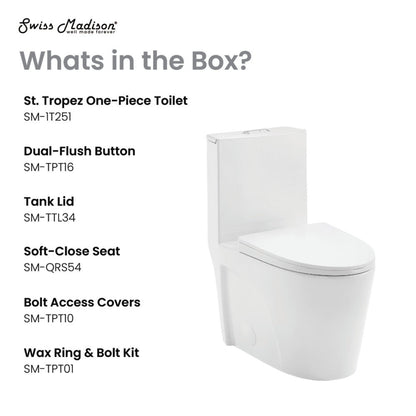 Swiss Madison St. Tropez One-Piece 14" Rough-in 1.1/1.6 GPF Dual Top Flush Elongated Toilet in Glossy White - SM-1T251