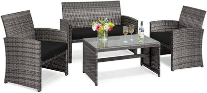 Tangkula 4/8 PCS Wicker Patio Conversation Set, Outdoor Rattan Sofas with Table Set - HW63238WH