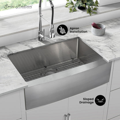 Swiss Madison Tourner 30 x 21 Stainless Steel, Single Basin, Farmhouse Kitchen Sink with Apron - SM-KS760