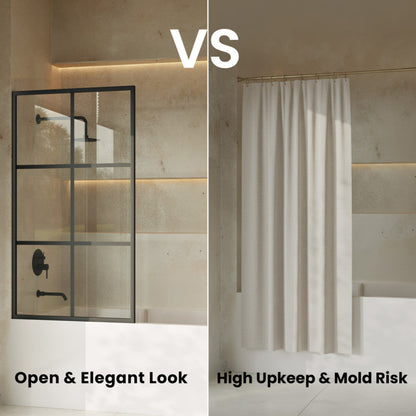 Swiss Madison Virage 34 x 58 Framed Fixed 3/8 in. (10mm) Clear Tempered Glass Tub Door with Black Matte Frame - SM-TD2401MB
