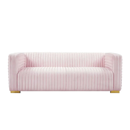 Meridian Furniture Glam PINK Velvet Channel Tufted Ravish Sofa Meridian Contemporary -  640Pink-S