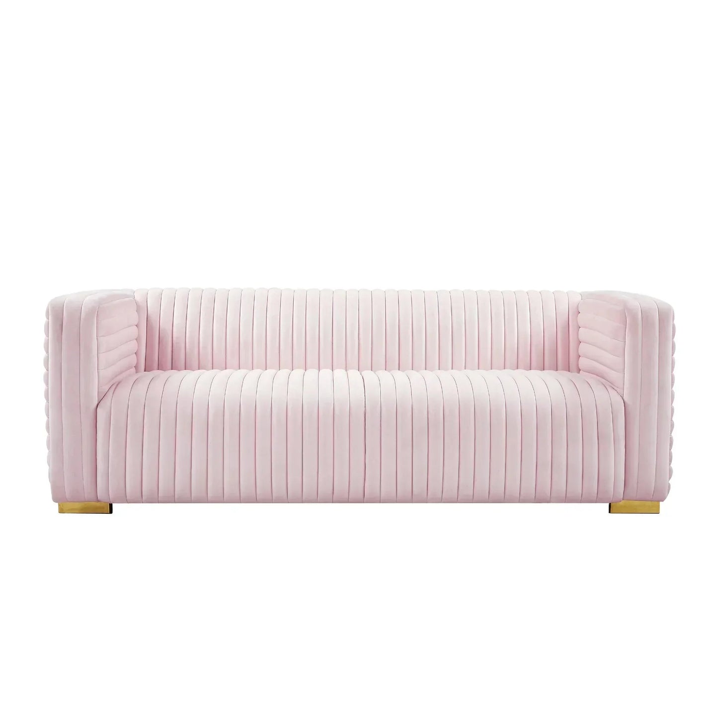 Meridian Furniture Glam PINK Velvet Channel Tufted Ravish Sofa Meridian Contemporary -  640Pink-S