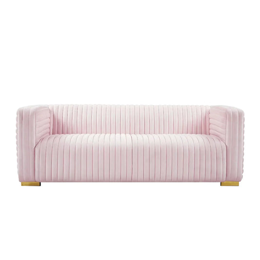 Meridian Furniture Glam PINK Velvet Channel Tufted Ravish Sofa Meridian Contemporary - 640Pink-S