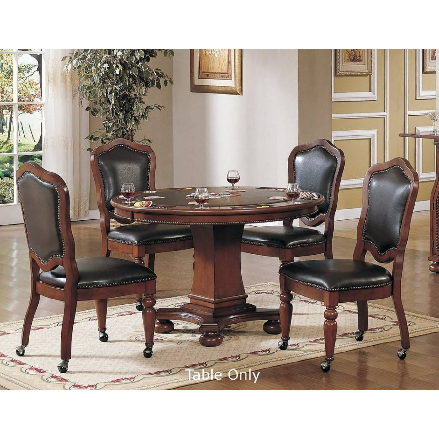 Sunset Trading Bellagio 48" Round Dining and Poker Table | Reversible Game Top | Brown Cherry Wood | Seats 6 -  CR-87148-63-TB