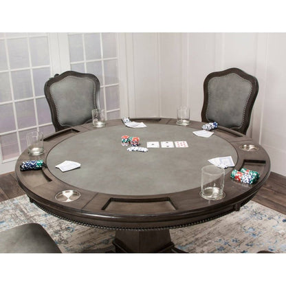 Sunset Trading 48" Round Vegas Dining and Poker Table | Reversible Game Top | Gray Wood - CR-87711-TB
