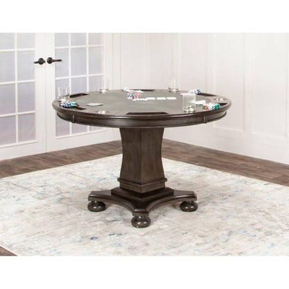 Sunset Trading 48" Round Vegas Dining and Poker Table | Reversible Game Top | Gray Wood - CR-87711-TB