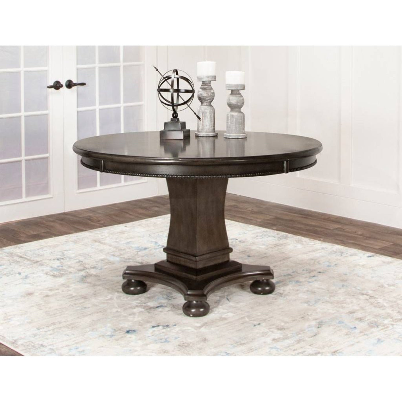 Sunset Trading 48" Round Vegas Dining and Poker Table | Reversible Game Top | Gray Wood - CR-87711-TB
