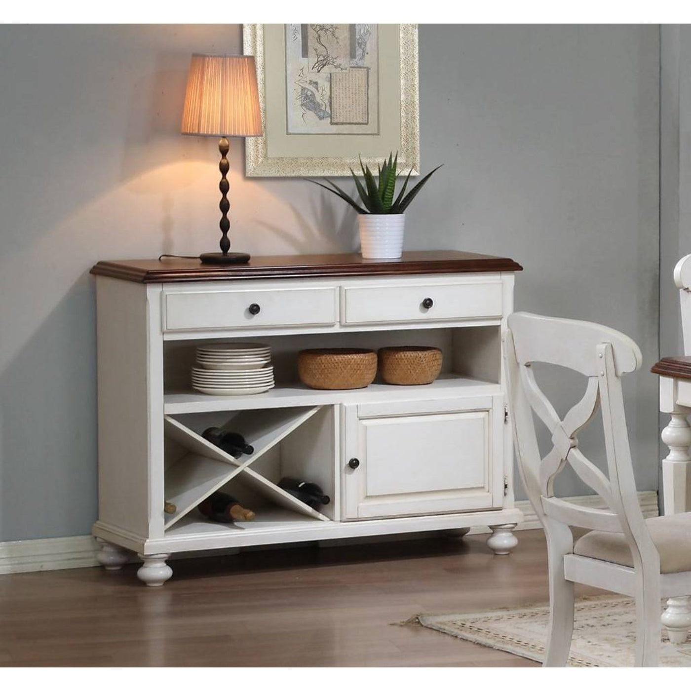 Sunset Trading Andrews Server | Antique White with Chestnut Brown Top -  DLU-ADW-SER-AW -