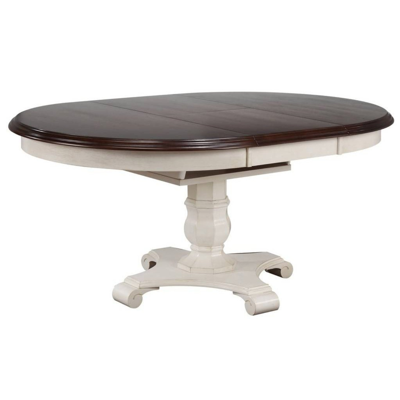 Sunset Trading Andrews 48" Round or 66" Oval Butterfly Leaf Extendable Dining Table | Antique White and Chestnut Brown | Seats 6 -  DLU-ADW4866-AW