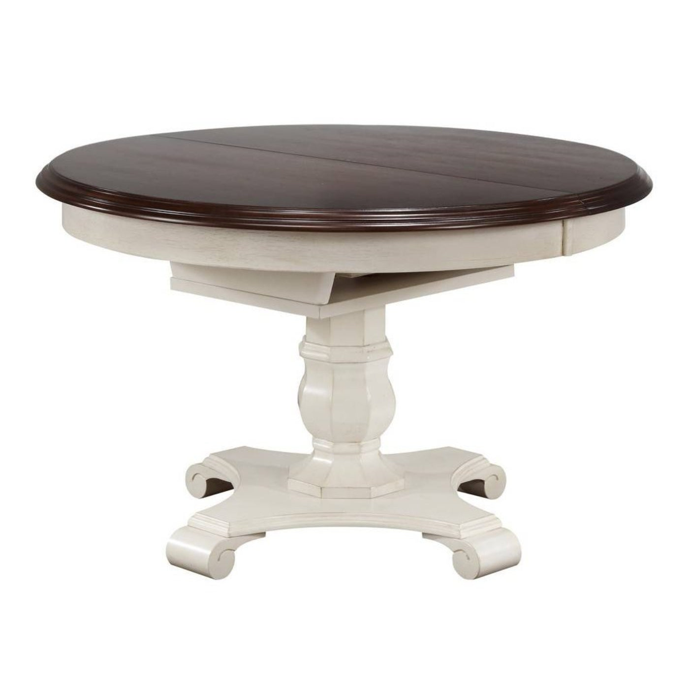 Sunset Trading Andrews 48" Round or 66" Oval Butterfly Leaf Extendable Dining Table | Antique White and Chestnut Brown | Seats 6 -  DLU-ADW4866-AW