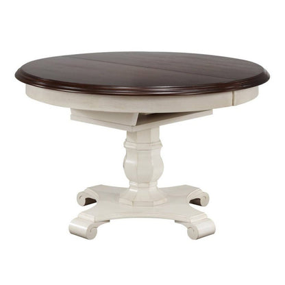 Sunset Trading Andrews 48" Round or 66" Oval Butterfly Leaf Extendable Dining Table | Antique White and Chestnut Brown | Seats 6 -  DLU-ADW4866-AW