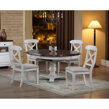 Sunset Trading Andrews 48" Round or 66" Oval Butterfly Leaf Extendable Dining Table | Antique White and Chestnut Brown | Seats 6 -  DLU-ADW4866-AW