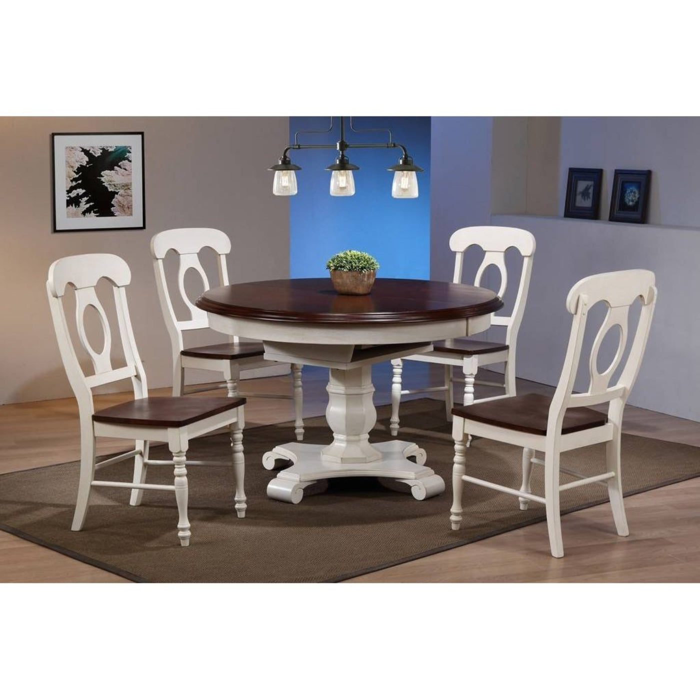 Sunset Trading Andrews 48" Round or 66" Oval Butterfly Leaf Extendable Dining Table | Antique White and Chestnut Brown | Seats 6 -  DLU-ADW4866-AW