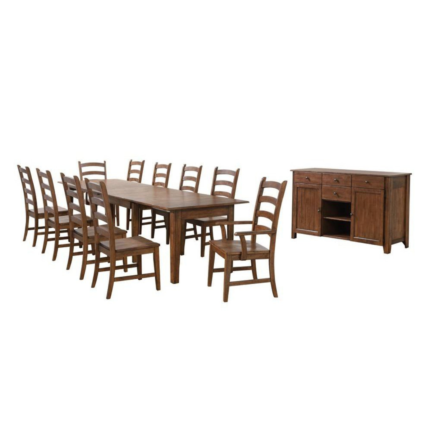 Sunset Trading Simply Brook 12 Piece 134" Rectangular Extendable Table Dining Set | Sideboard| Amish Brown | Seats 12  -  DLU-BR134-AMSB12PC