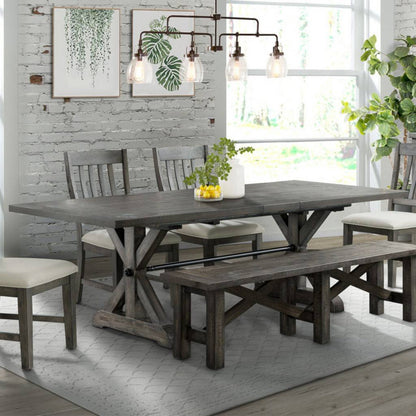 Sunset Trading Trestle 96" Rectangular Extension Pedestal Dining Table | Distressed Gray Wood -  ED-SK100