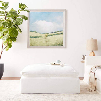 Sunset Trading Cloud Puff Slipcovered 44" Square Sectional Modular Ottoman | Stain Resistant Performance Fabric | White - SU-145830-391081