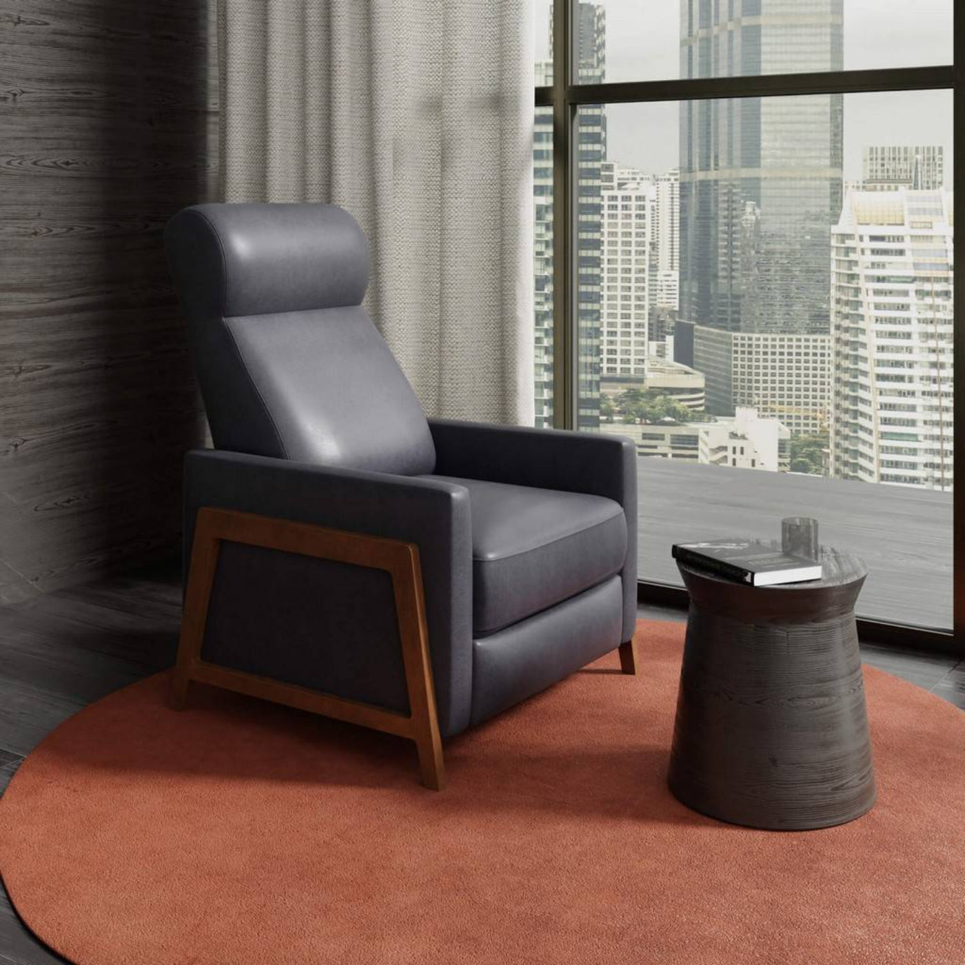Sunset Trading Edge Pushback Leather Recliner | Manual Reclining Chair | Thin Track Arms | Gray -  SY-1357-86-9102-94