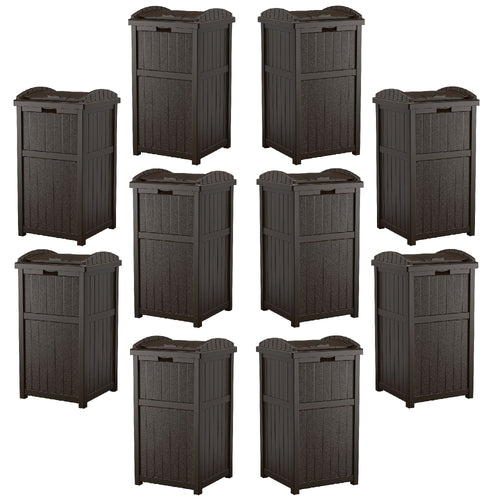 Suncast Trash Hideaway Outdoor 33 Gallon Garbage Waste Can Bin, Java (10 Pack) - 173821