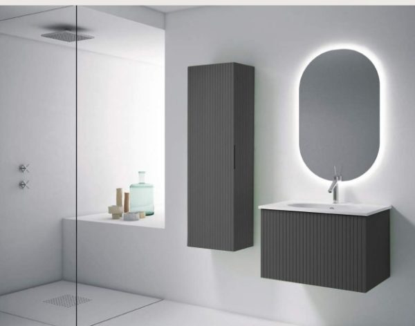 48" Heather Grey Finish Wall Mount Bath Vanity with Linen Cabinet Option Made in Spain