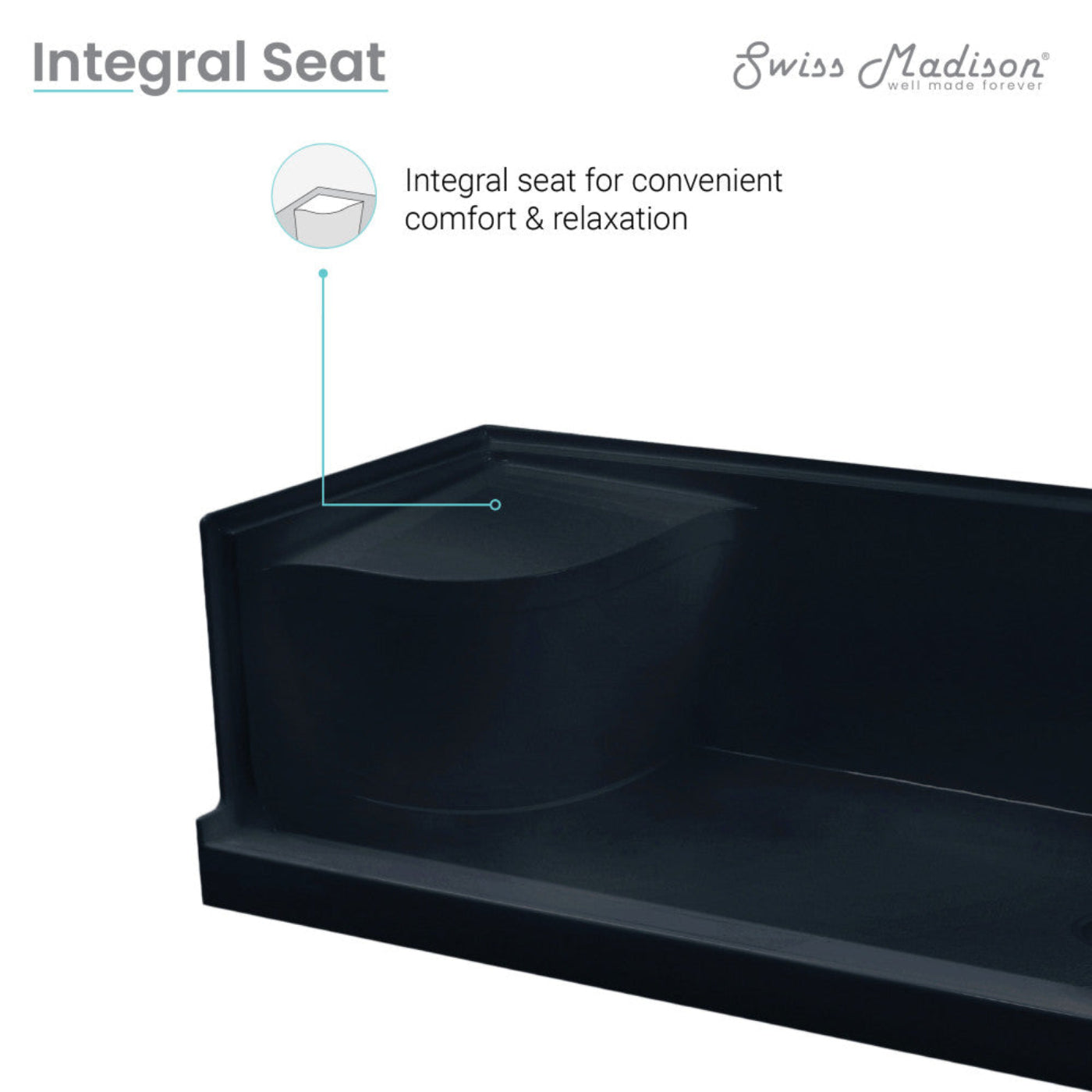 Swiss Madison Aquatique 60" x 32" Right Drain, Shower Base in Matte Black - SM-SB538MB