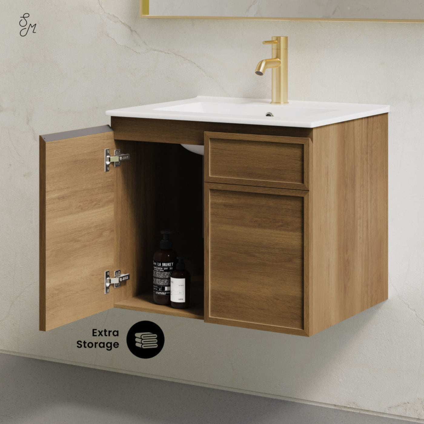 Swiss Madison St. Tropez 24" Wall-Mounted Bathroom Vanity in Brown Oak with Sink Top - SM-BV0819BO