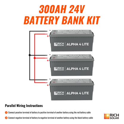 Rich Solar 24V - 300AH - 7.6kWh Lithium Battery Bank - RS-B24100x3