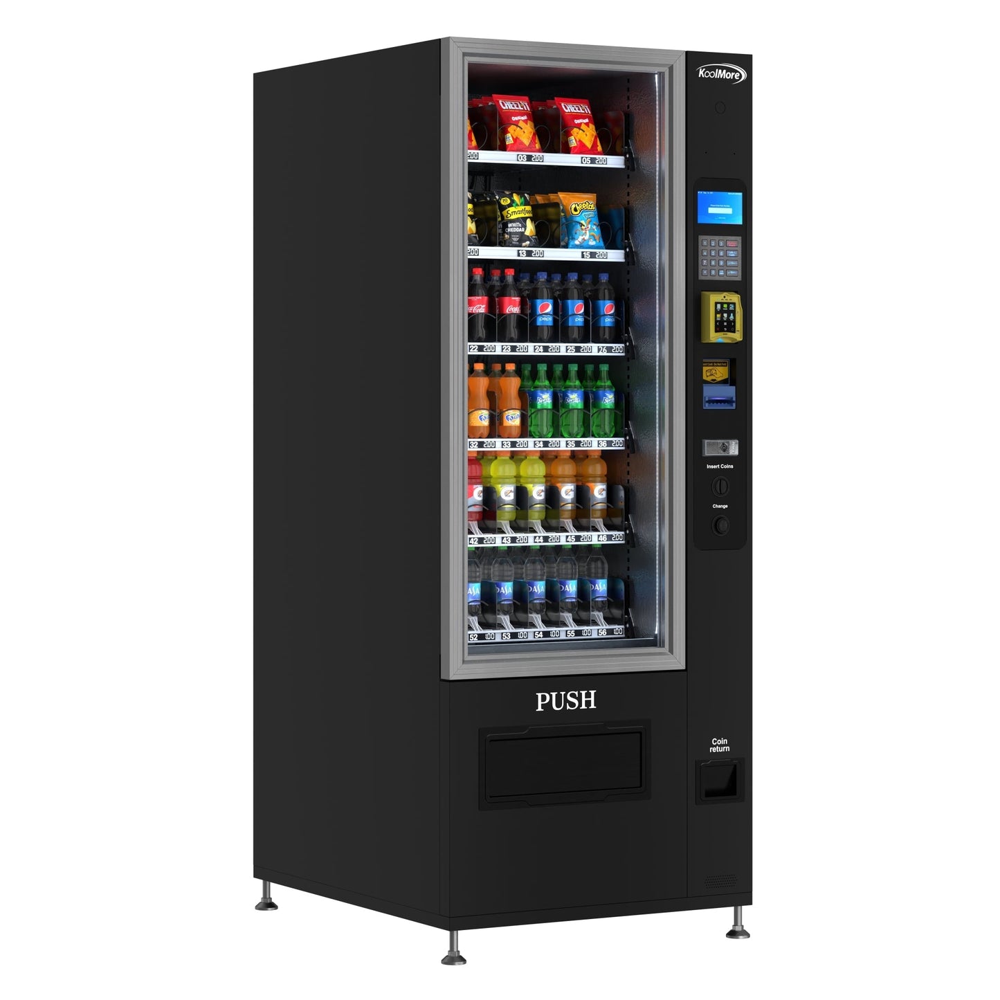KOOLMORE KMVMR30BR Refrigerated Snack and Drink Vending Machine with 36 Slots Featuring Credit Card Reader and Bill Acceptor in Black (KM-VMR-30-BR)