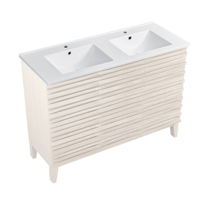 Swiss Madison Cascade 48" Freestanding Bathroom Vanity in White Oak with Double Basin Sink Top - SM-BV8636WO