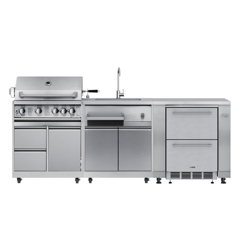KOOLMORE KMOKSKITCONFIG116 KoolMore Outdoor Kitchen Series Modular Kitchen with a 30 in. BBQ Grill And Grill Cabinet, Sink, Refrigerator and Cabinet in Stainless-Steel (KM-OKSKIT-CONFIG116)