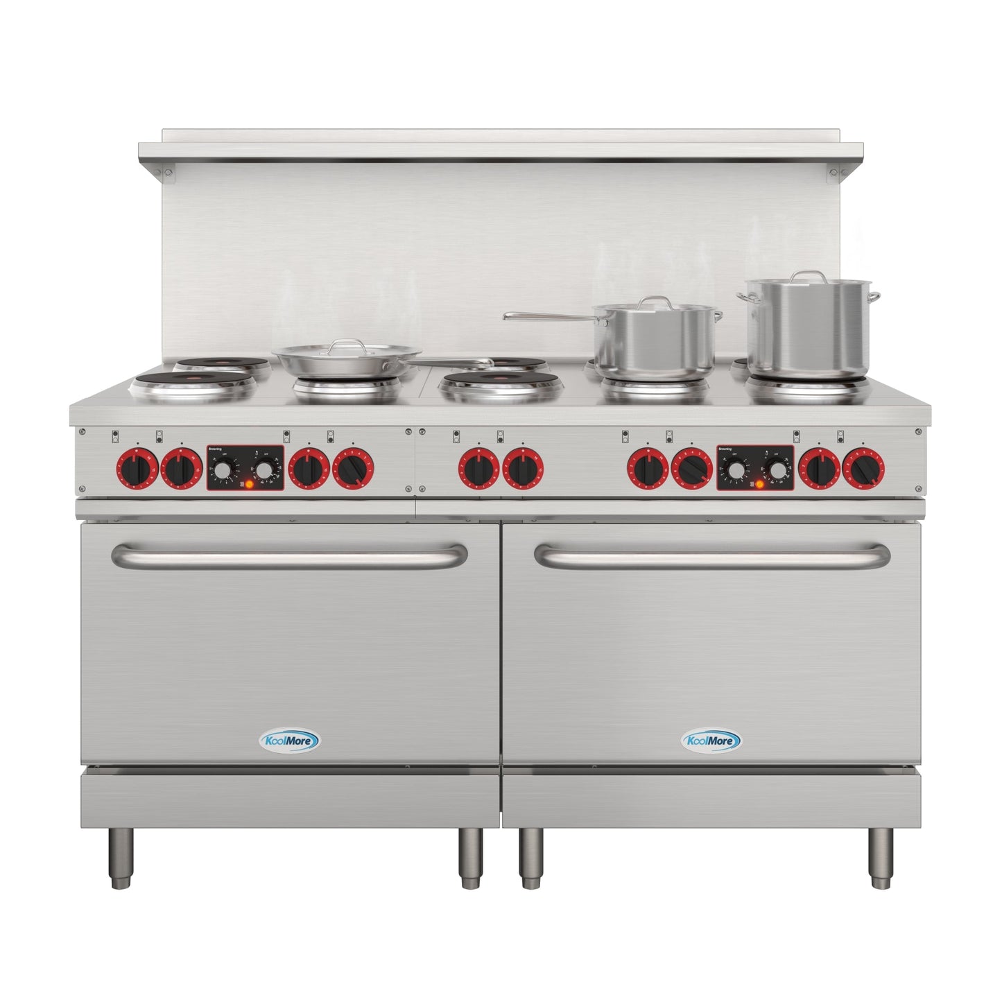 KOOLMORE KMCR60E 60 In. Commercial Electric Range with 10 Burners and 2 Standard Electric Ovens in Stainless Steel - 208V 3 Phase