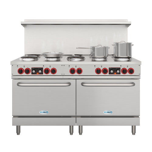 KOOLMORE KMCR60E 60 In. Commercial Electric Range with 10 Burners and 2 Standard Electric Ovens in Stainless Steel - 208V 3 Phase