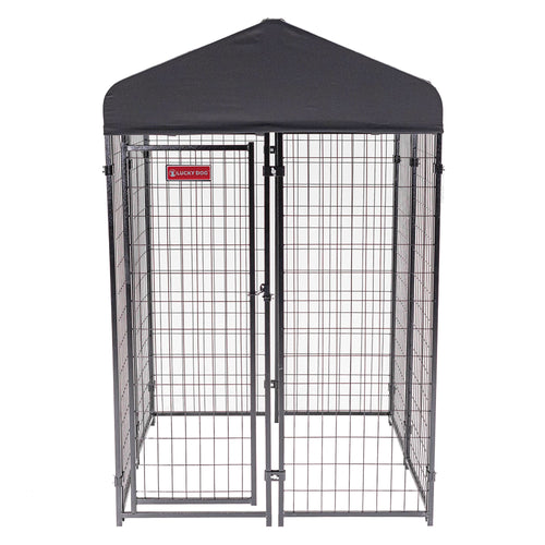 Lucky Dog STAY Series 4 x 4 x 6 Foot Roofed Steel Frame Studio Dog Kennel, Grey - 268849