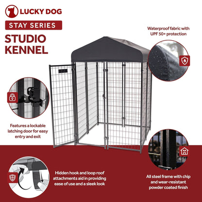 Lucky Dog STAY Series 4 x 4 x 6 Foot Roofed Steel Frame Studio Dog Kennel, Grey - 268849