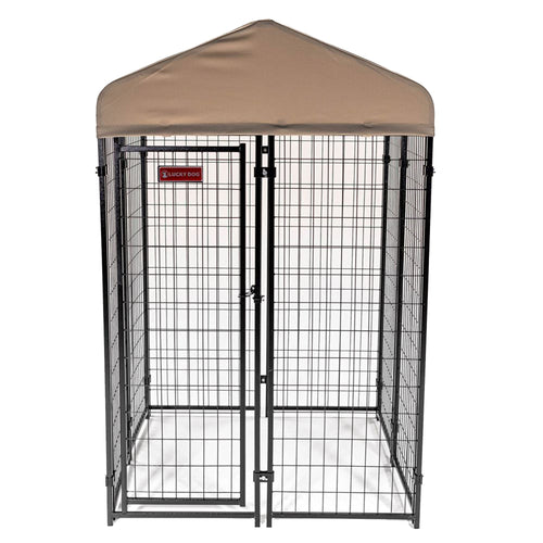 Lucky Dog STAY Series 4 x 4 x 6 Foot Roofed Steel Frame Studio Dog Kennel, Khaki - 268850