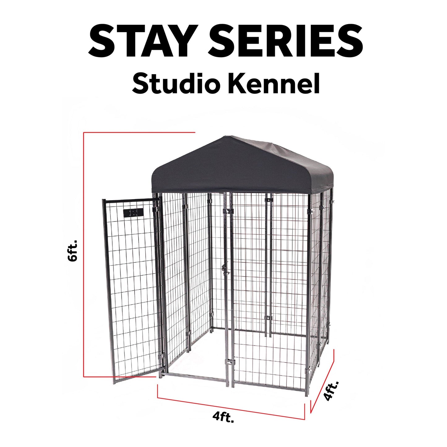Lucky Dog STAY Series 4 x 4 x 6 Foot Roofed Steel Frame Studio Dog Kennel, Khaki - 268850