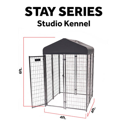 Lucky Dog STAY Series 4 x 4 x 6 Foot Roofed Steel Frame Studio Dog Kennel, Khaki - 268850