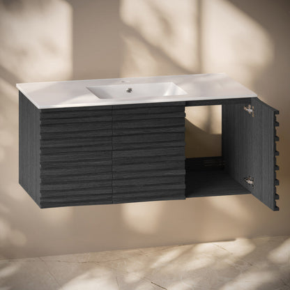 Swiss Madison Cascade 48" Wall-Mounted Bathroom Vanity in Black Oak with 3-Hole Widespread Sink Top - SM-BV8619AO