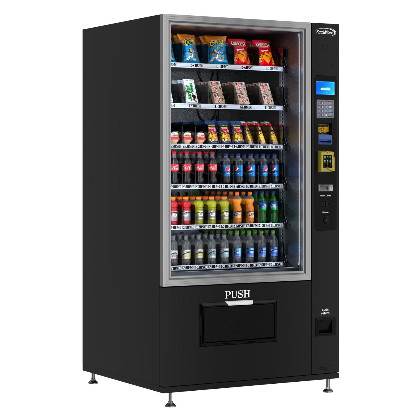 KOOLMORE KMVMR40BCR Refrigerated Snack and Drink Vending Machine with 60 Slots, Credit Card Reader and Coin/Bill Acceptor in Black (KM-VMR-40-BCR)