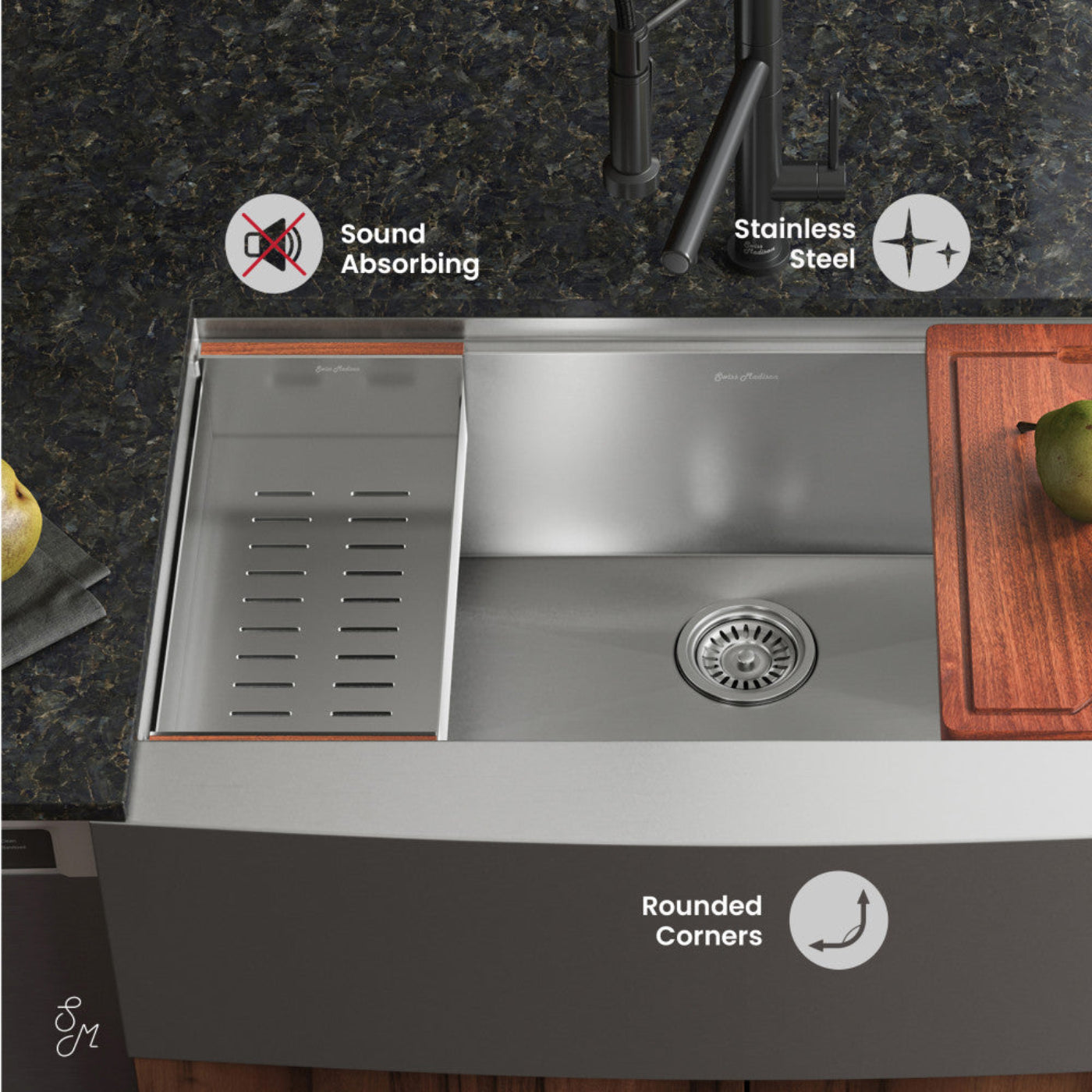 Swiss Madison Rivage 33 x 22 Single Basin Apron Kitchen Workstation Sink - SM-KS780