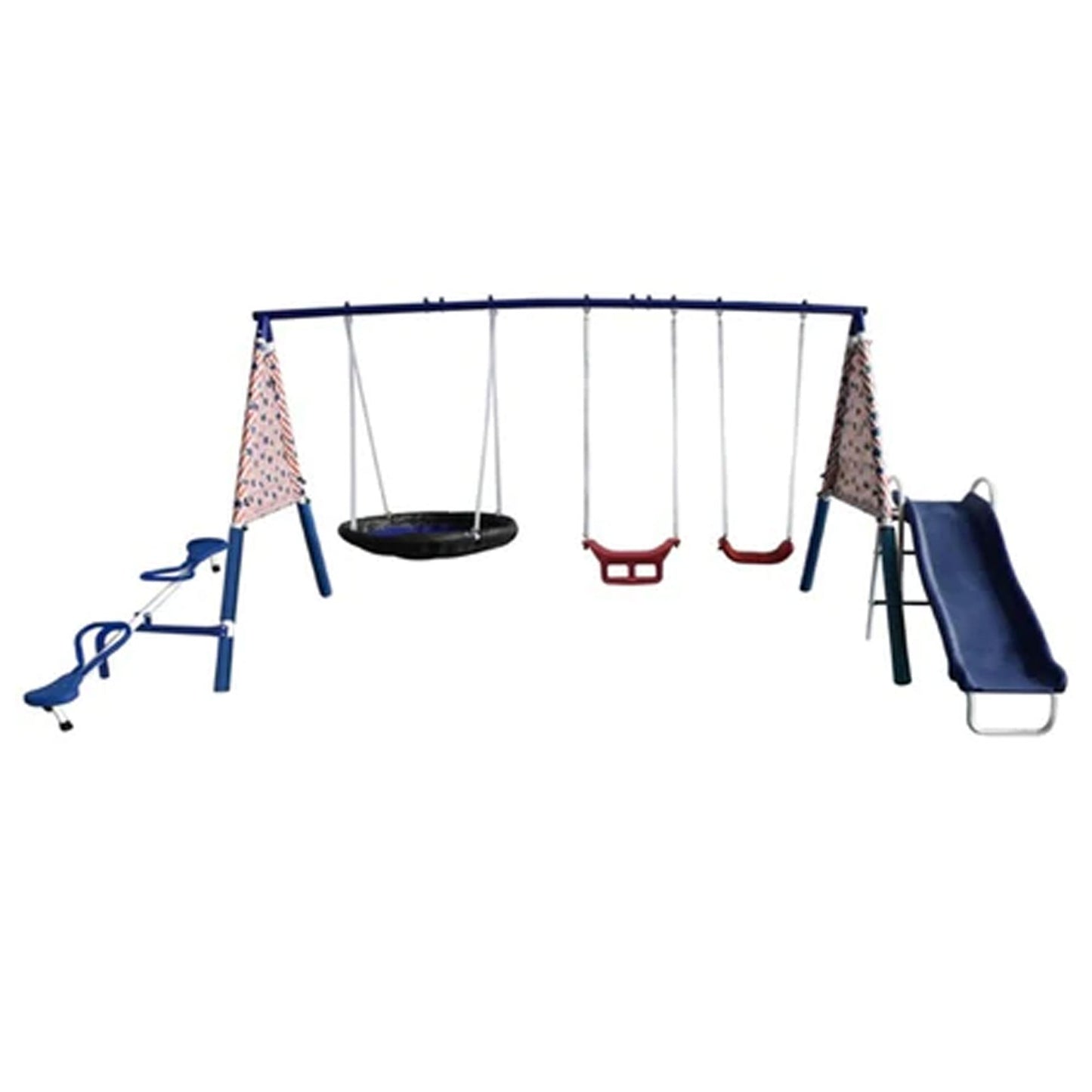 XDP Recreation Freedom Fun Play Swing Set w/See Saw, Super Disc, Swings, & Slide - 285487