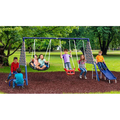 XDP Recreation Freedom Fun Play Swing Set w/See Saw, Super Disc, Swings, & Slide - 285487