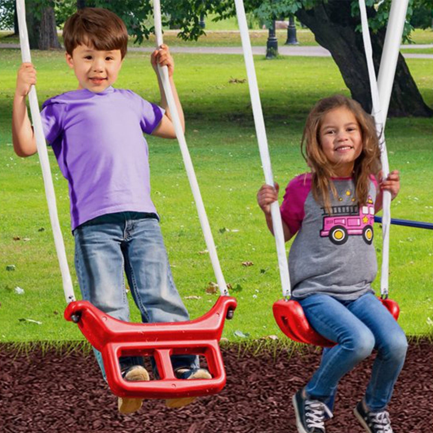 XDP Recreation Freedom Fun Play Swing Set w/See Saw, Super Disc, Swings, & Slide - 285487