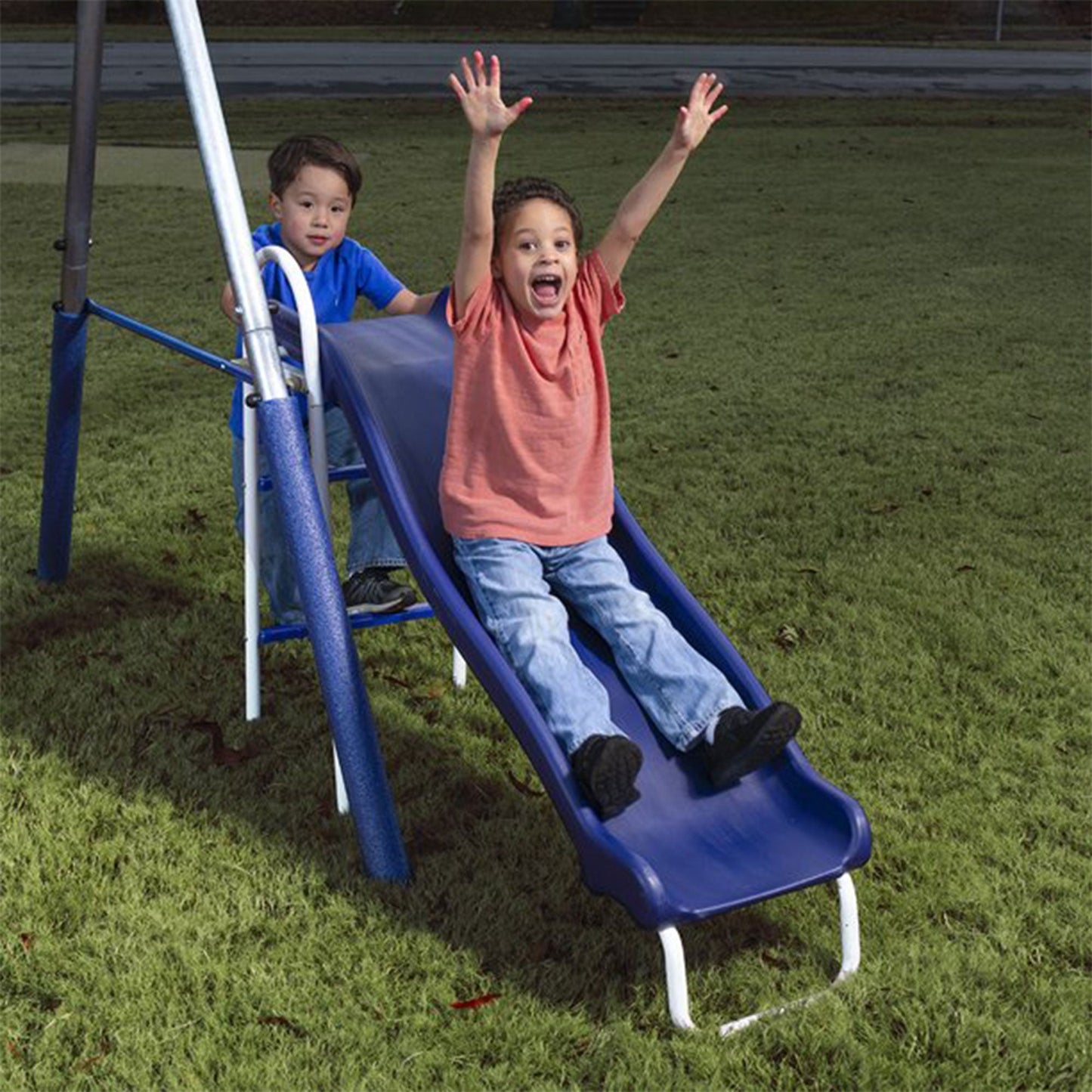 XDP Recreation Freedom Fun Play Swing Set w/See Saw, Super Disc, Swings, & Slide - 285487