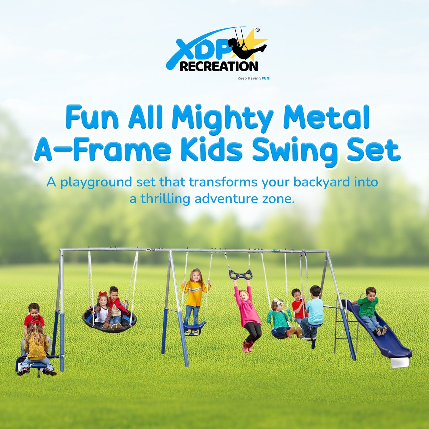 XDP Fun All Mighty Swing Set w/See Saw, Super Disc, Swings, & Slide (Used) - 305926