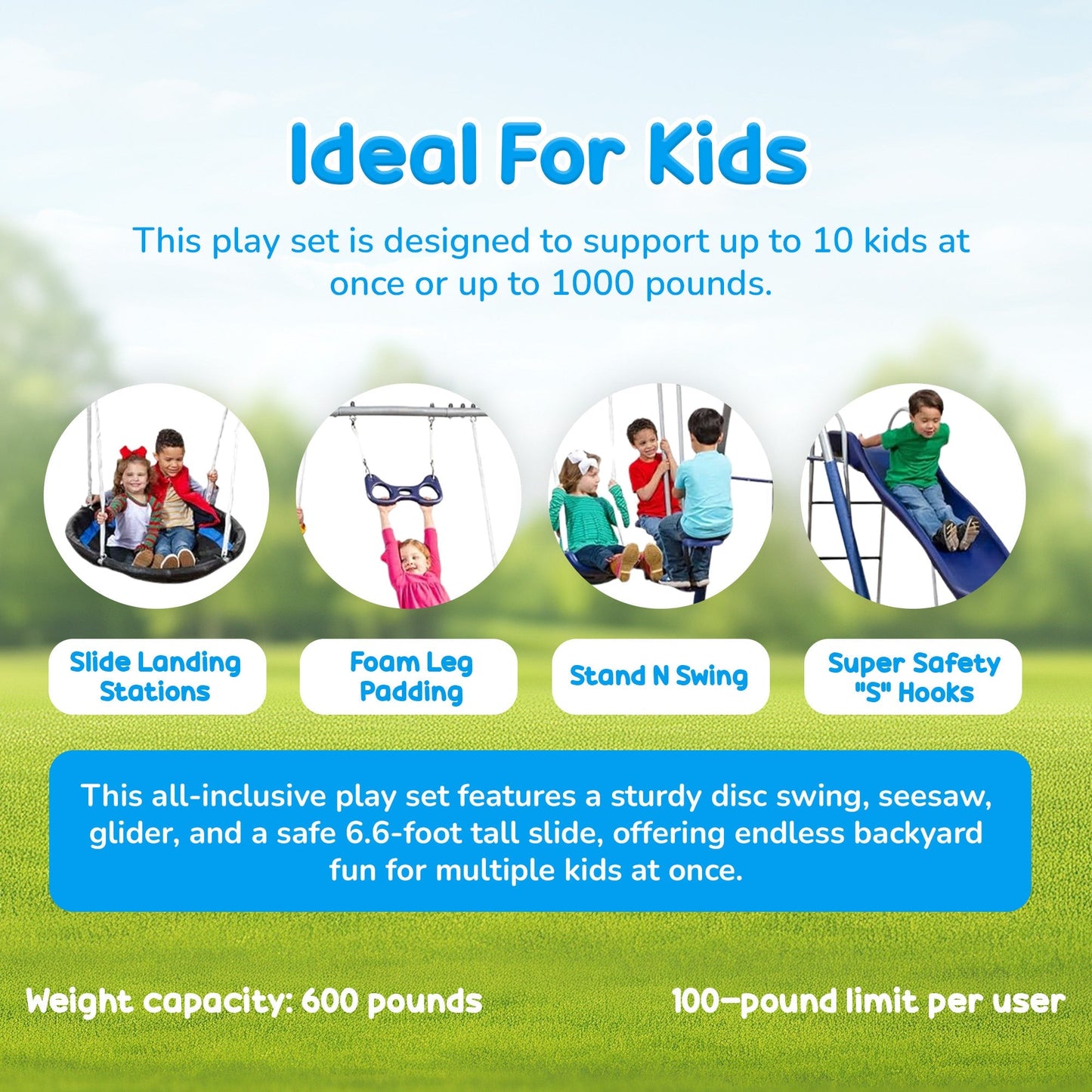 XDP Recreation Fun Swing Set w/See Saw, Super Disc, Swings, & Slide (For Parts) - 306311