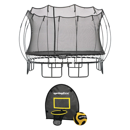 Springfree Trampoline Kids Square 11 Foot Trampoline & FlexrHoop Basketball Game - 299774