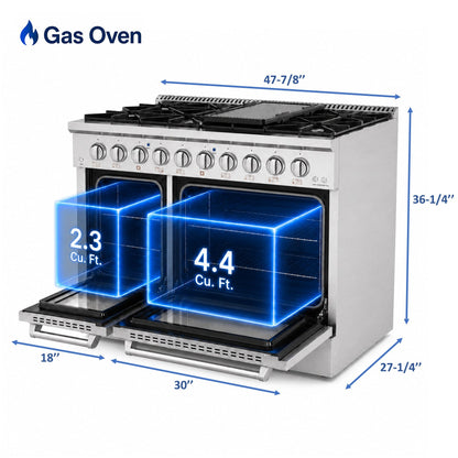 Awoco 48" 6.7 cu. ft. Stainless Steel Freestanding Gas Range - JK48A1-T-NG