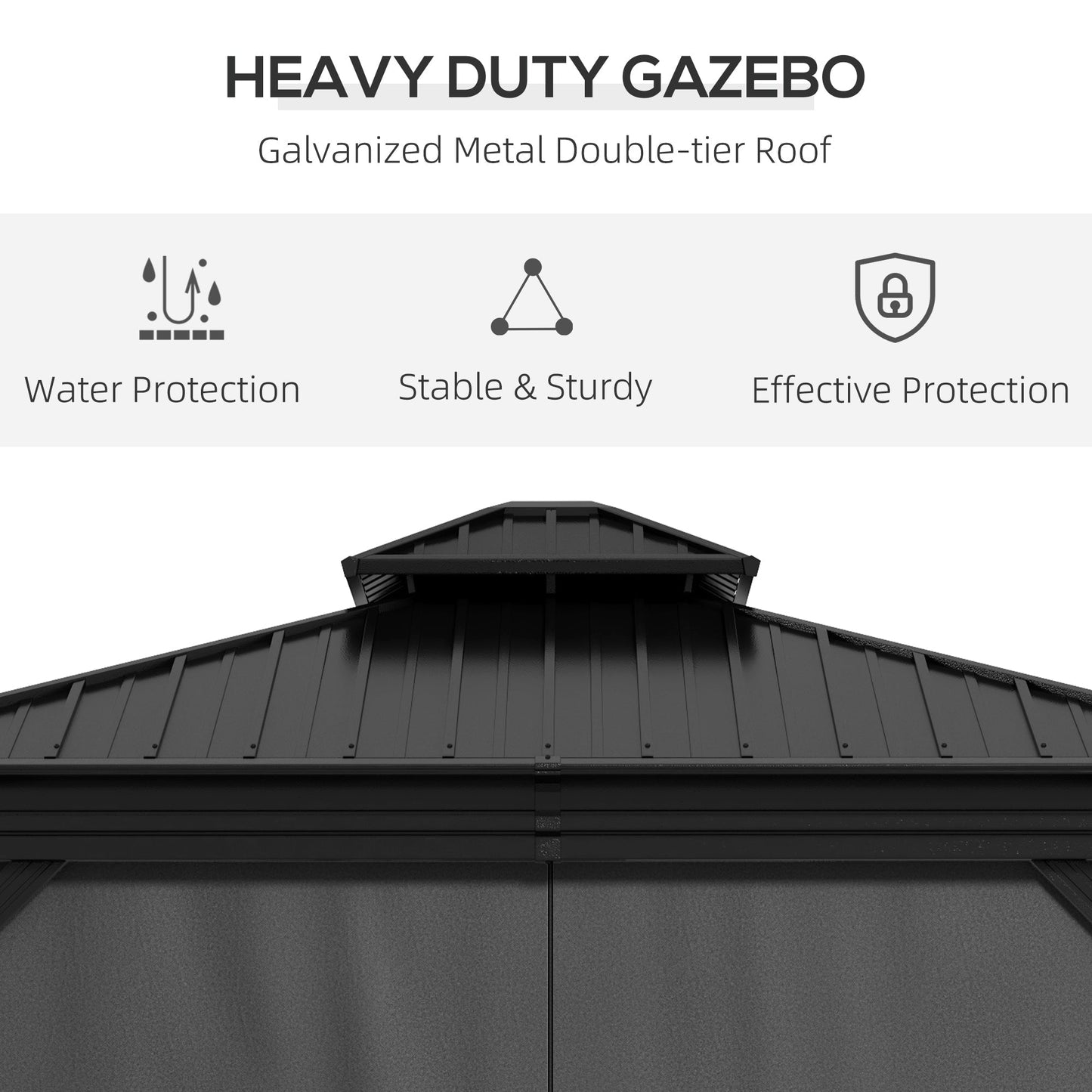Outsunny 10' x 10' Hardtop Pavilion Gazebo with Curtains, Nettings, Aluminum Frame, Hooks, Light Gray - 84C-204V05LG